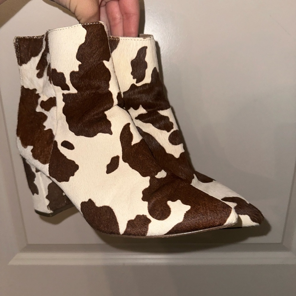 Steve Madden Brown and White Cow Print Ankle Boots